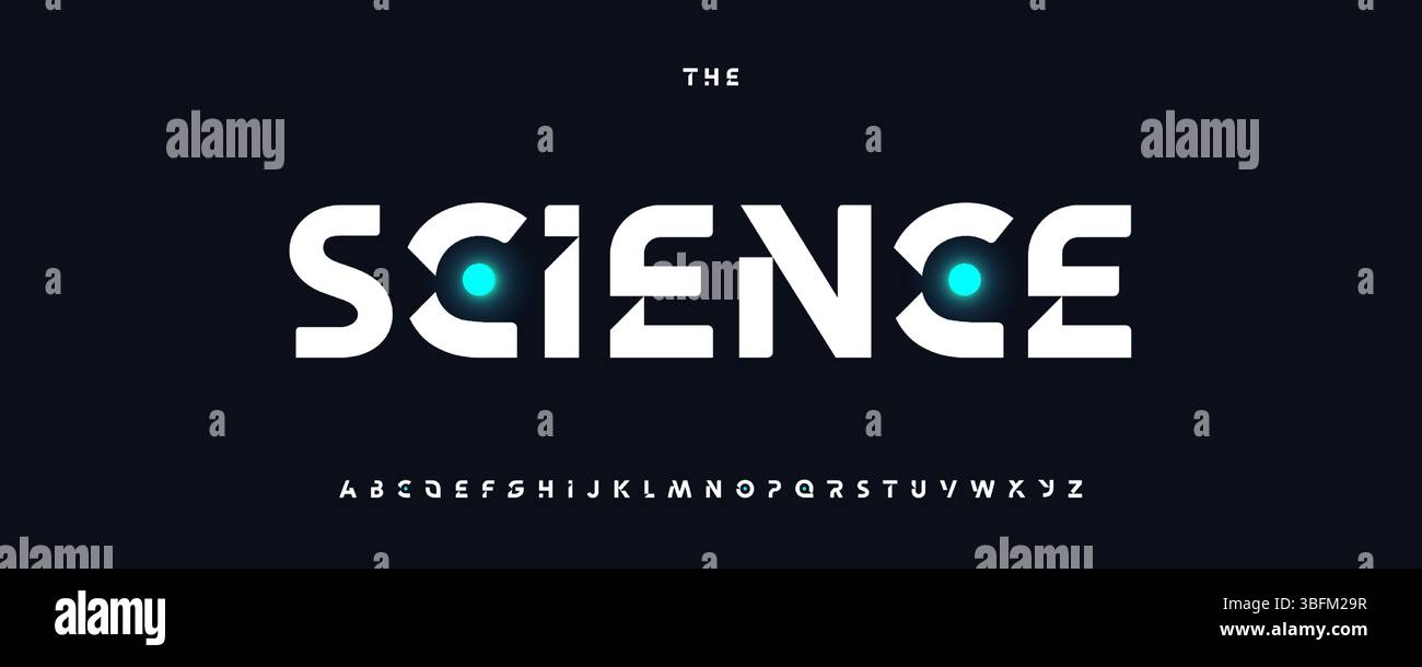 Cyberpunk-Techno-Alphabet, geometrische Leuchtbuchstaben, Roboterschriftart für scifi, Data Science, Schlagzeile und Logo für Cybersicherheit, digitale Schnittstelle Stock Vektor