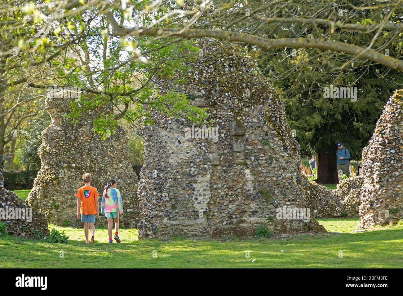 Kinder spielen in den Ruinen, der Abtei von St Edmund, Bury St Edmunds, West Suffolk, England, Großbritannien Stockfoto