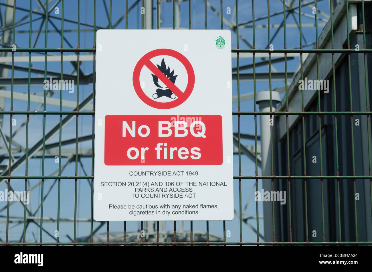 Kein grill oder Feuer erlaubt Country Act 1949 Großbritannien Stockfoto