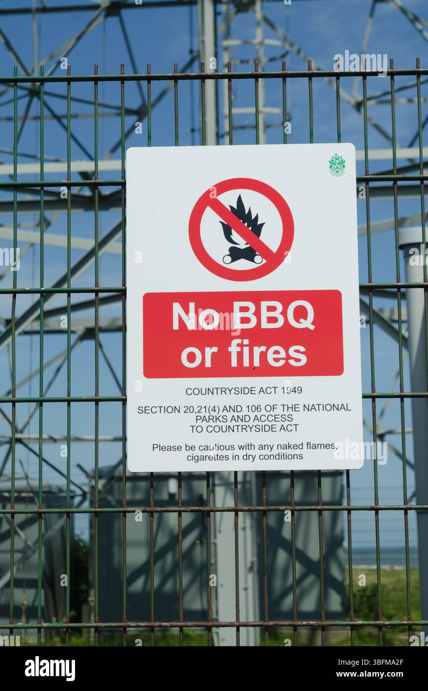 Kein grill oder Feuer erlaubt Country Act 1949 Großbritannien Stockfoto