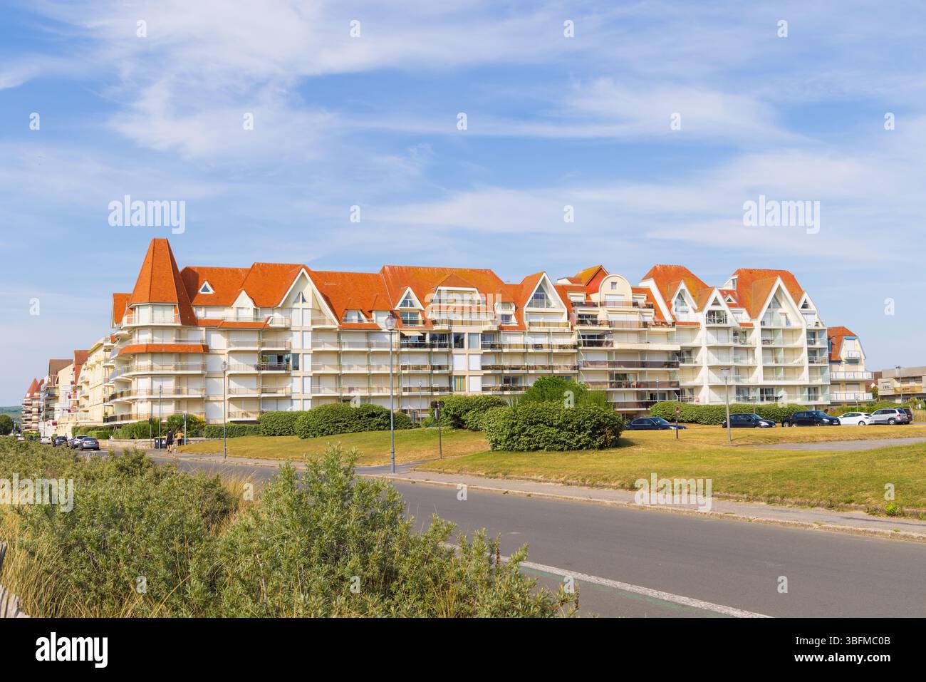 Ferienwohnung mit Blick auf den Strand in Le Touquet Paris Plage, Frankreich. Stockfoto