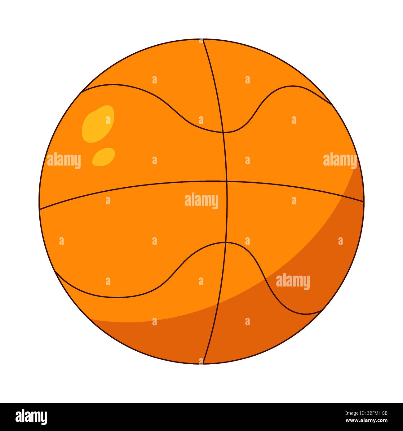 Abbildung eines orangen Basketballs mit stilisierten Linien und Highlights auf weißem Hintergrund. Sportunterricht. Für die Schule und den Sport Stock Vektor