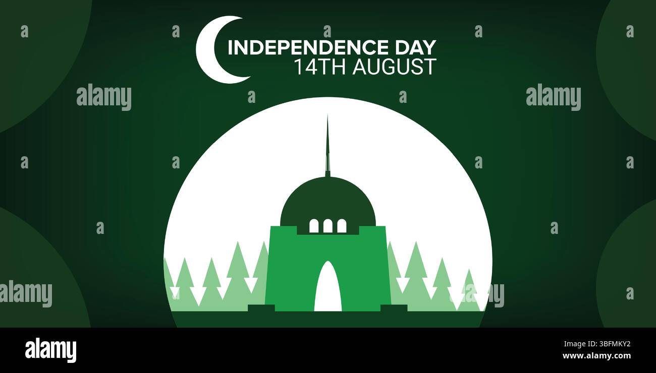 Mazar-e-Quaid-Landschaft, pakistanischer Unabhängigkeitstag, Social-Media-Banner, Flyer-Vorlage Stock Vektor