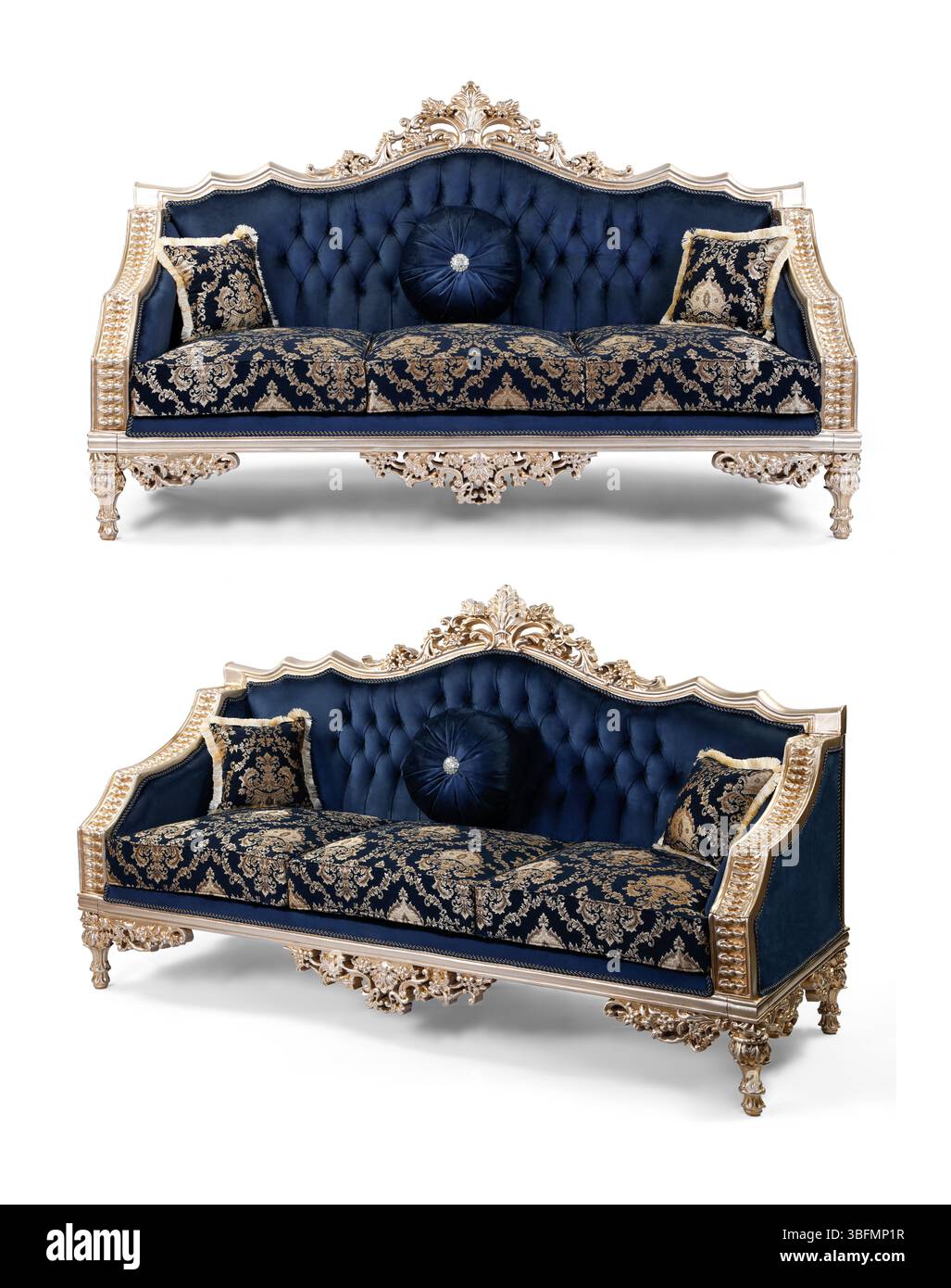 Klassisches Sofa isoliert auf weißem Hintergrund. Anderer Winkel Stockfoto