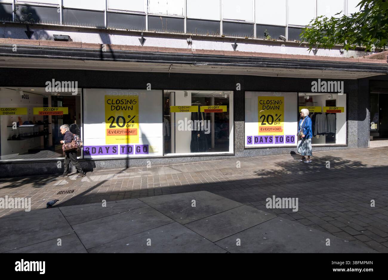 House of Fraser Ladenfront schließt Schilder, High Street, Lincoln City, Lincolnshire, England, UK Stockfoto