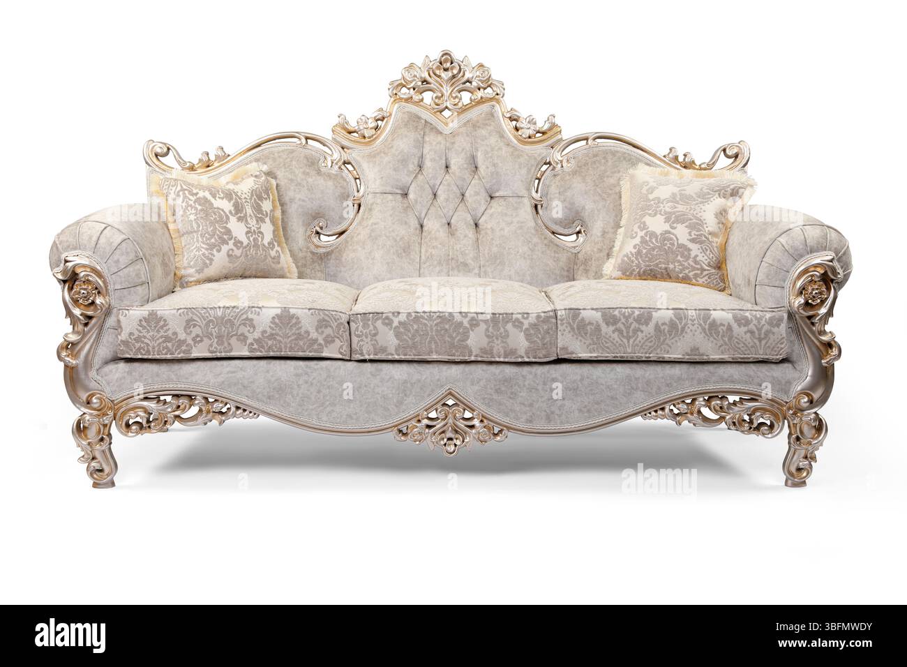 Klassisches Sofa isoliert auf weißem Hintergrund. Vorderansicht Stockfoto