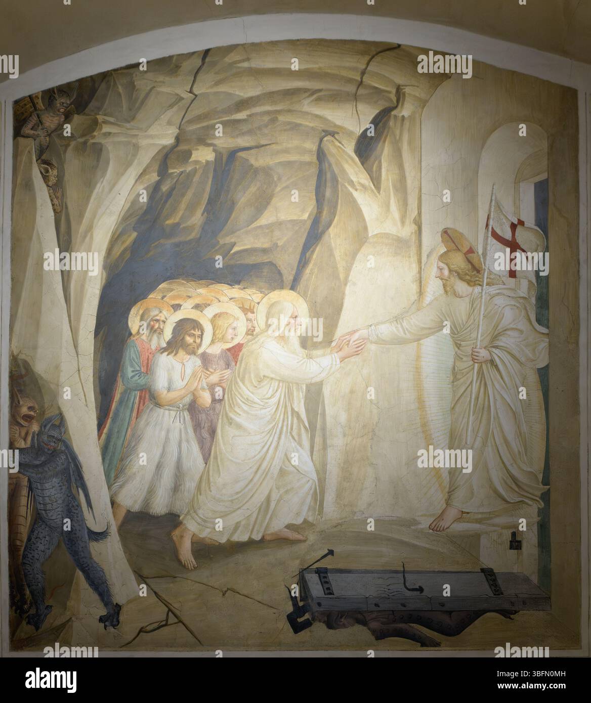 FRA Angelico, Christus in Limbo Fresko aus Zelle 31 des San Marco Klosters in Florenz, zeigt Christus, der die Gerechten von der Unterwelt befreit. Stockfoto FRA Angelico, Christus in Limbo Fresko aus Zelle 31 des San Marco Klosters in Florenz, zeigt Christus, der die Gerechten von der Unterwelt befreit. Stockfoto