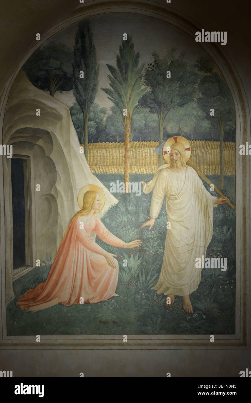Fresko von Fra Angelico, das Christus darstellt, der Maria Magdalena nach der Auferstehung erscheint. Das Hotel befindet sich im Kloster San Marco, Florenz, um 1440. Stockfoto Fresko von Fra Angelico, das Christus darstellt, der Maria Magdalena nach der Auferstehung erscheint. Das Hotel befindet sich im Kloster San Marco, Florenz, um 1440. Stockfoto