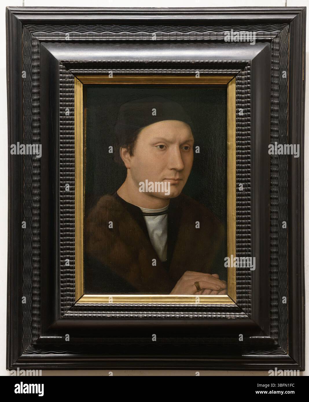 Porträt eines Mannes, möglicherweise Folco Portinari, zugeschrieben von Hans Memling, um 1490. Ölgemälde im Stil der Nördlichen Renaissance in den Uffizien Stockfoto