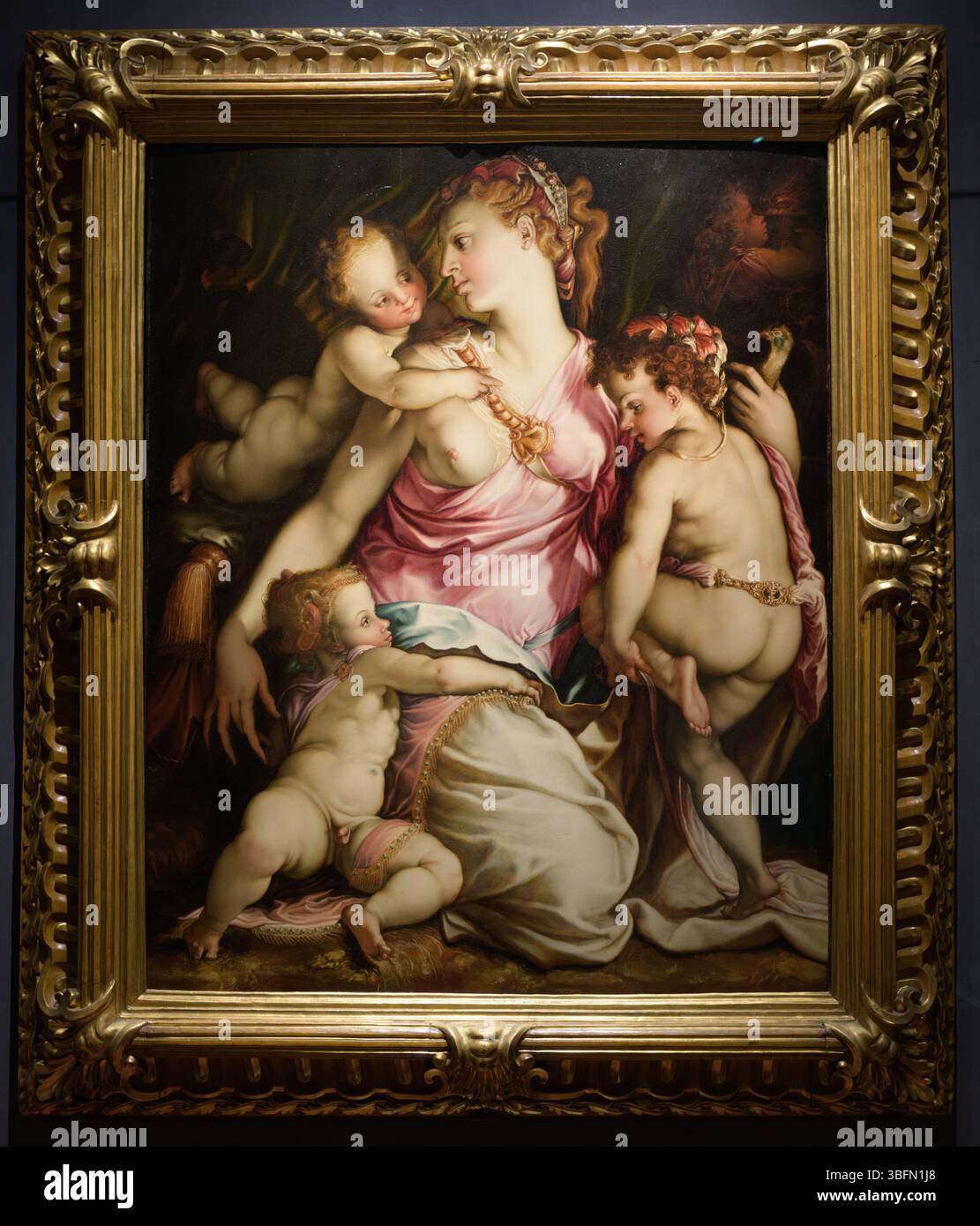 Allegory of Charity, Öl auf Leinwand von Francesco Salviati, um 1544-1548, Uffizien Galerie, Florenz, Italien. Stockfoto