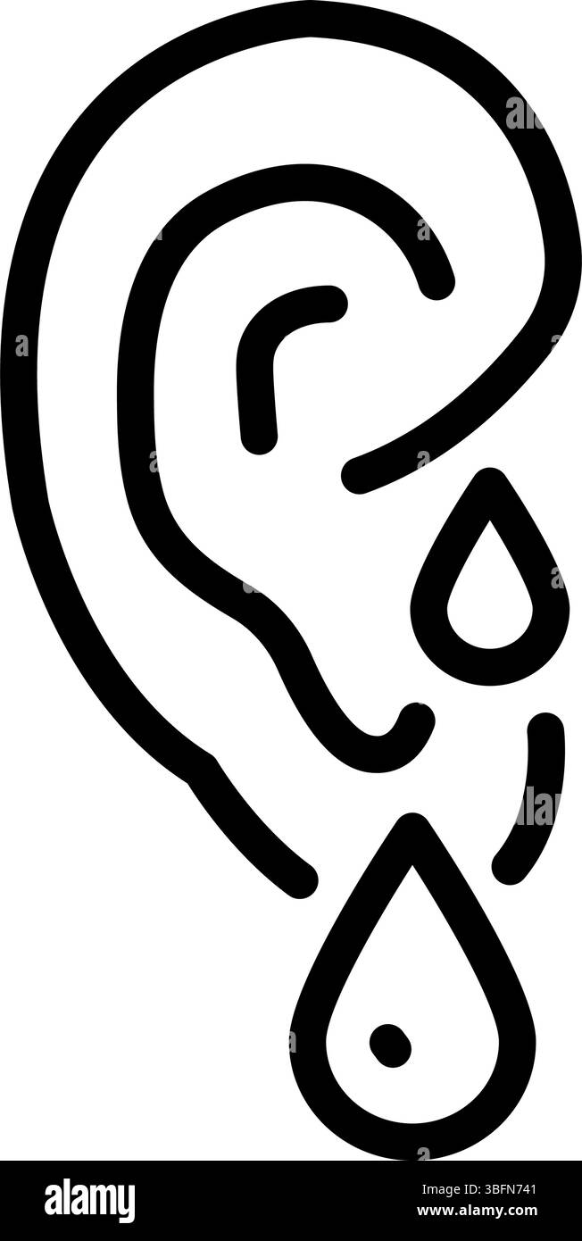 Kontursymbol für Ohrinfektion. Akutes Ohrschmerzzeichen. Otitissymptom. Respiratorische virale und bakterielle Infektion. Schwere Komplikationen. Schwerhörigkeit. Isola Stock Vektor