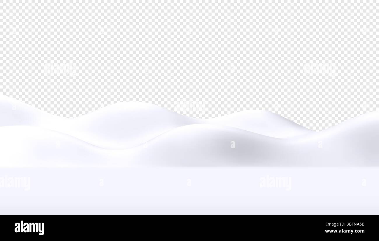 Vektor-3D-Illustration mit glatten, schneebedeckten Bergen und fließenden Hügeln. Minimalistische Winterszene, geeignet für saisonale Kulissen oder Graphis Stock Vektor