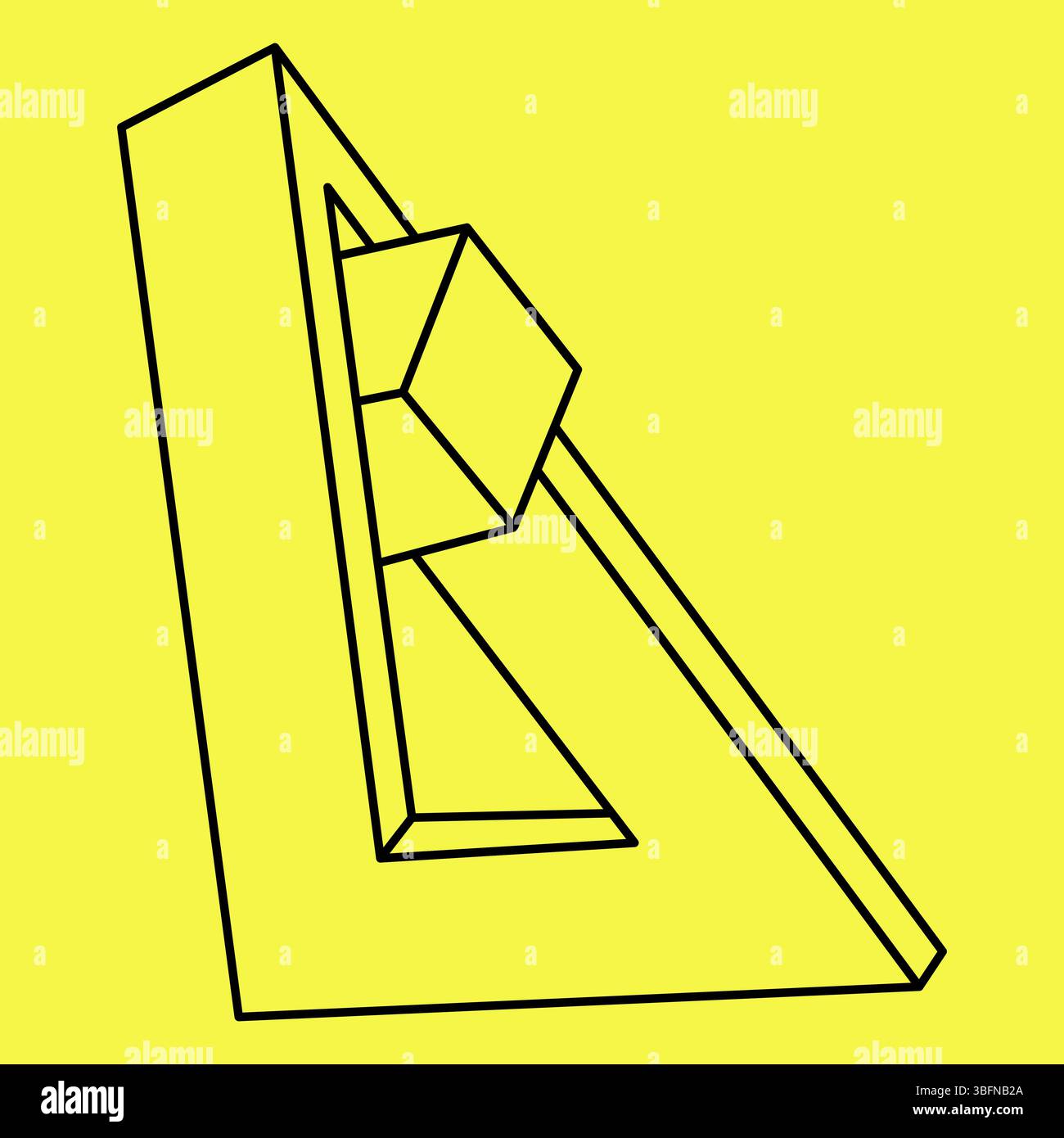 Unmögliche Formen. Liniendesign. Isoliert auf gelbem Hintergrund. Optische Illusionsobjekte. Optische Kunst. Unwirkliche geometrische Figuren. Stock Vektor