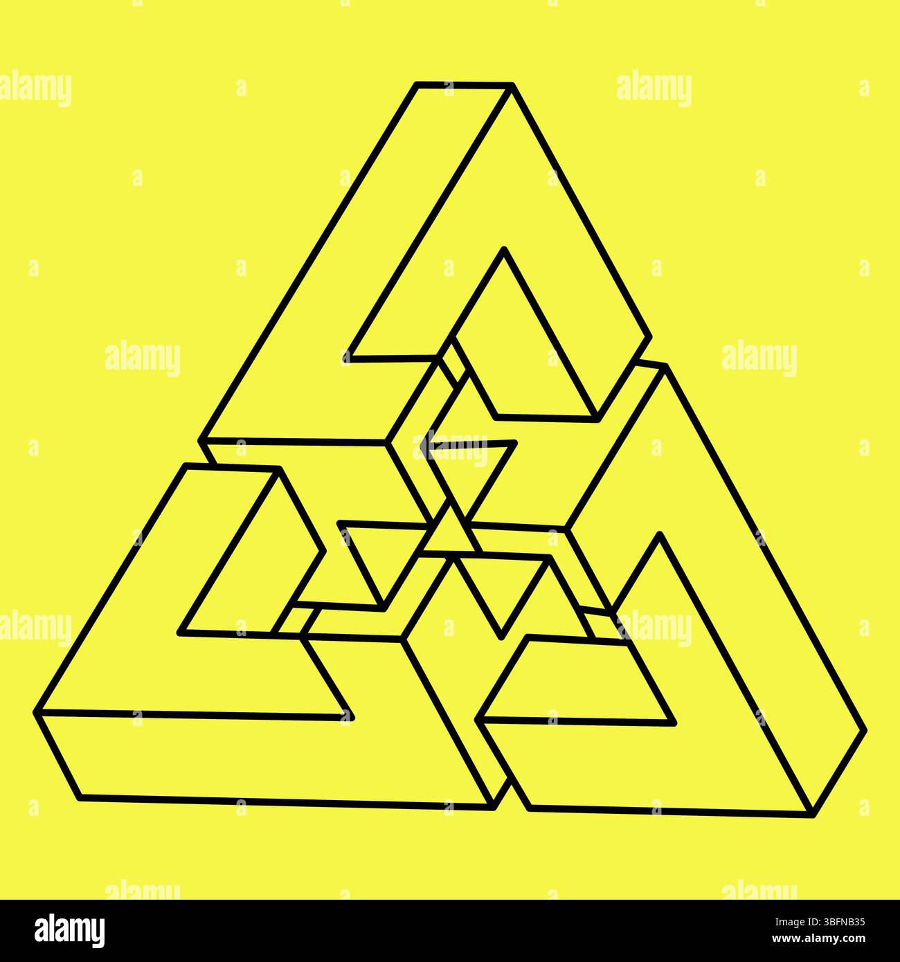 Unmögliche Formen. Dreieck der heiligen Geometrie. Optische Illusionsfigur. Abstraktes ewiges geometrisches Objekt. Unmöglich endlose Kontur. Strichgrafik. OP Art Stock Vektor
