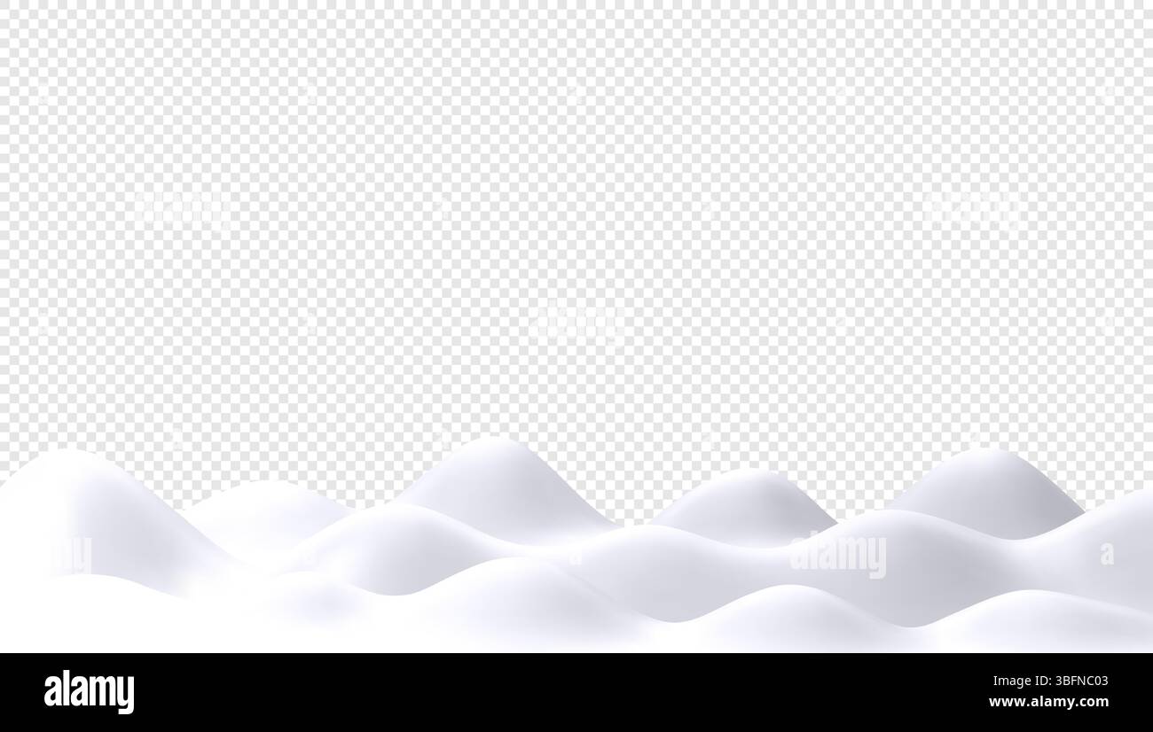 Weiße schneebedeckte Hügel mit transparentem Hintergrund, geeignet für Winter- oder Weihnachtsmotive. 3D-Vektor-Winterlandschaft Stock Vektor