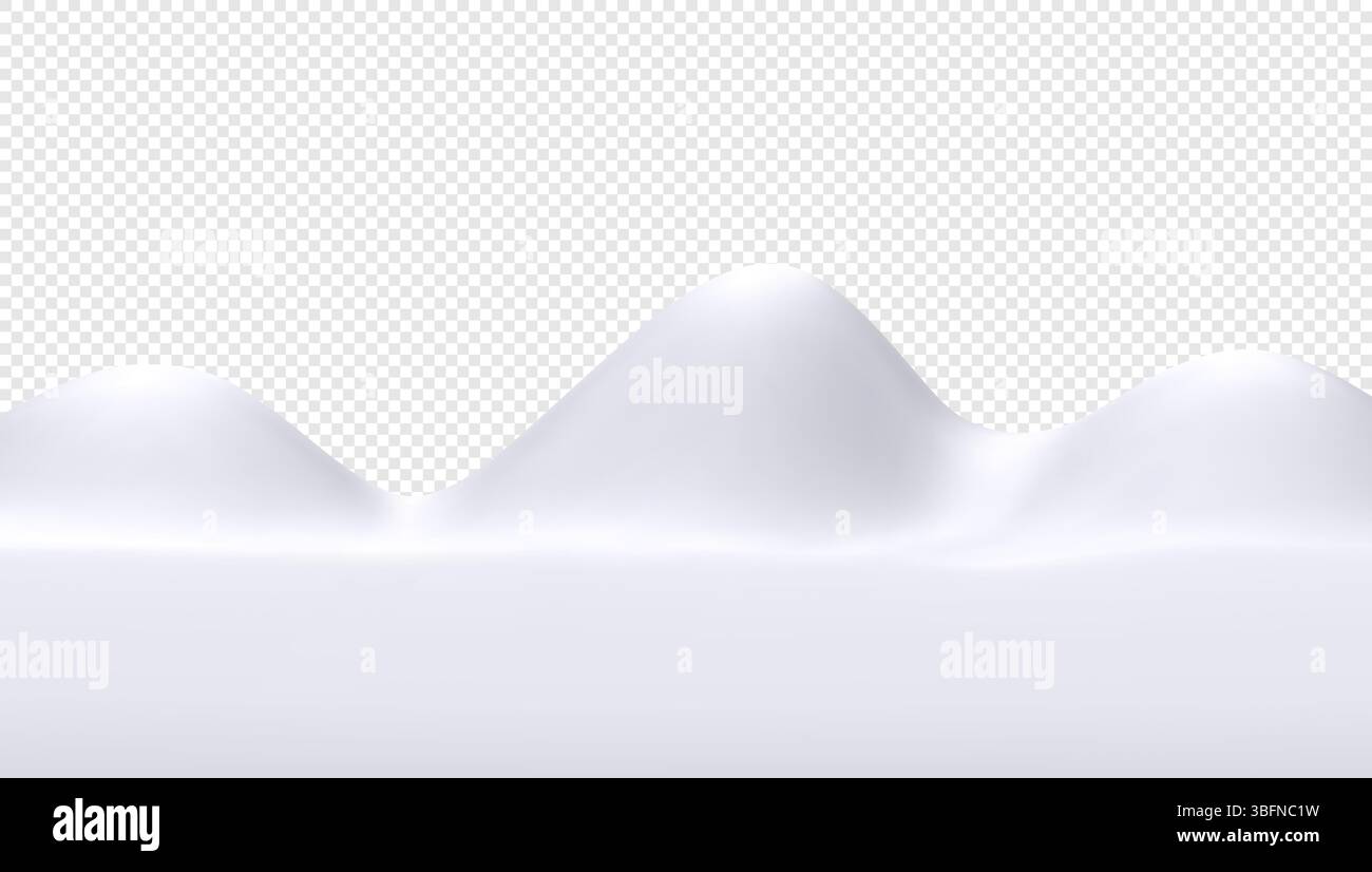 Vektor 3D verschneite Berge, Hügel und Schneewehungen. Minimalistische Winterszene, geeignet für saisonale Hintergründe oder Grafikdesigns. 3D-Vektor Winterlandc Stock Vektor