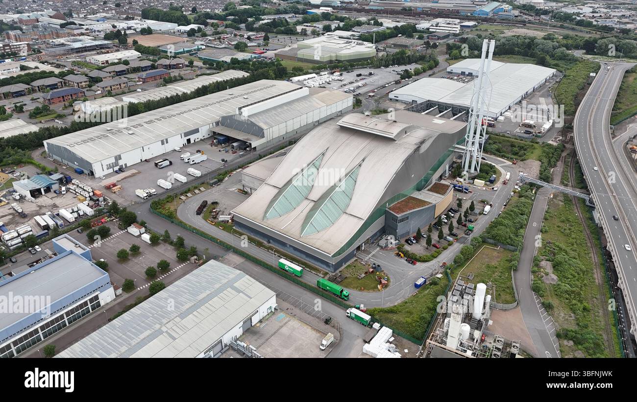 Luftaufnahme des Viridor Trident Park, Abfallentsorgungsdienstleistungsprojekt, Cardiff Energy Recovery Facility Stockfoto