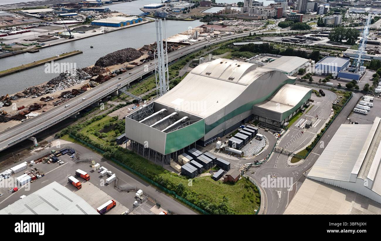 Luftaufnahme des Viridor Trident Park, Abfallentsorgungsdienstleistungsprojekt, Cardiff Energy Recovery Facility Stockfoto