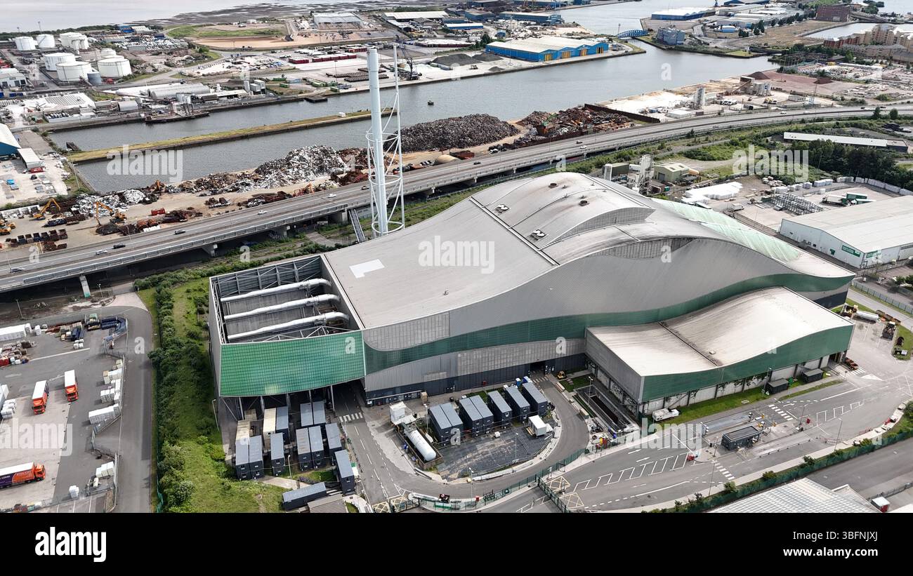 Luftaufnahme des Viridor Trident Park, Abfallentsorgungsdienstleistungsprojekt, Cardiff Energy Recovery Facility Stockfoto