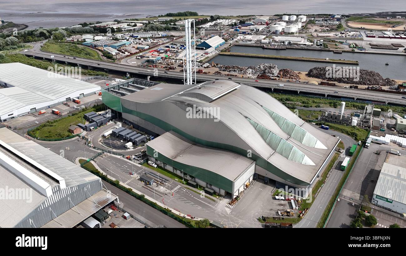 Luftaufnahme des Viridor Trident Park, Abfallentsorgungsdienstleistungsprojekt, Cardiff Energy Recovery Facility Stockfoto