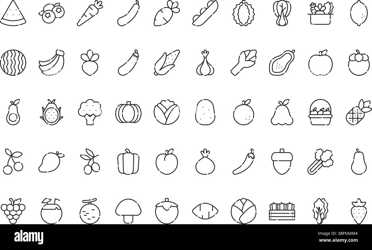Symbole für Obst und Gemüse Symbole einfaches Vektorsymbol. Illustration Symbol Design Vorlage für Web Mobile UI Element. Stock Vektor