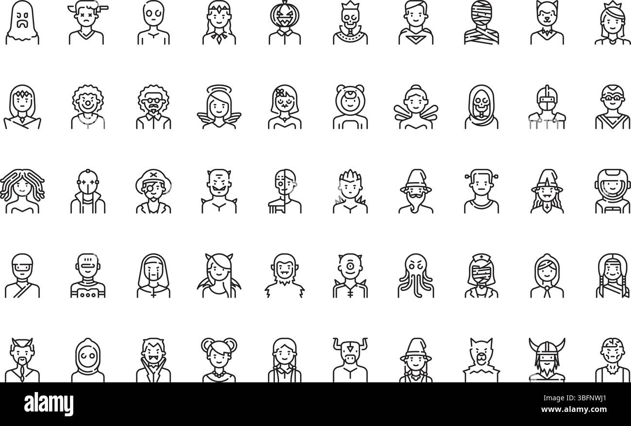 Halloween Kostüm Avatare Ikonen Ikonen einfache Vektorsymbol. Illustration Symbol Design Vorlage für Web Mobile UI Element. Stock Vektor