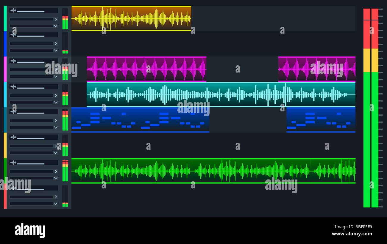 Schnittstelle für digitale Audio-Workstation. Musikproduktions- und Bearbeitungssoftware Stockfoto