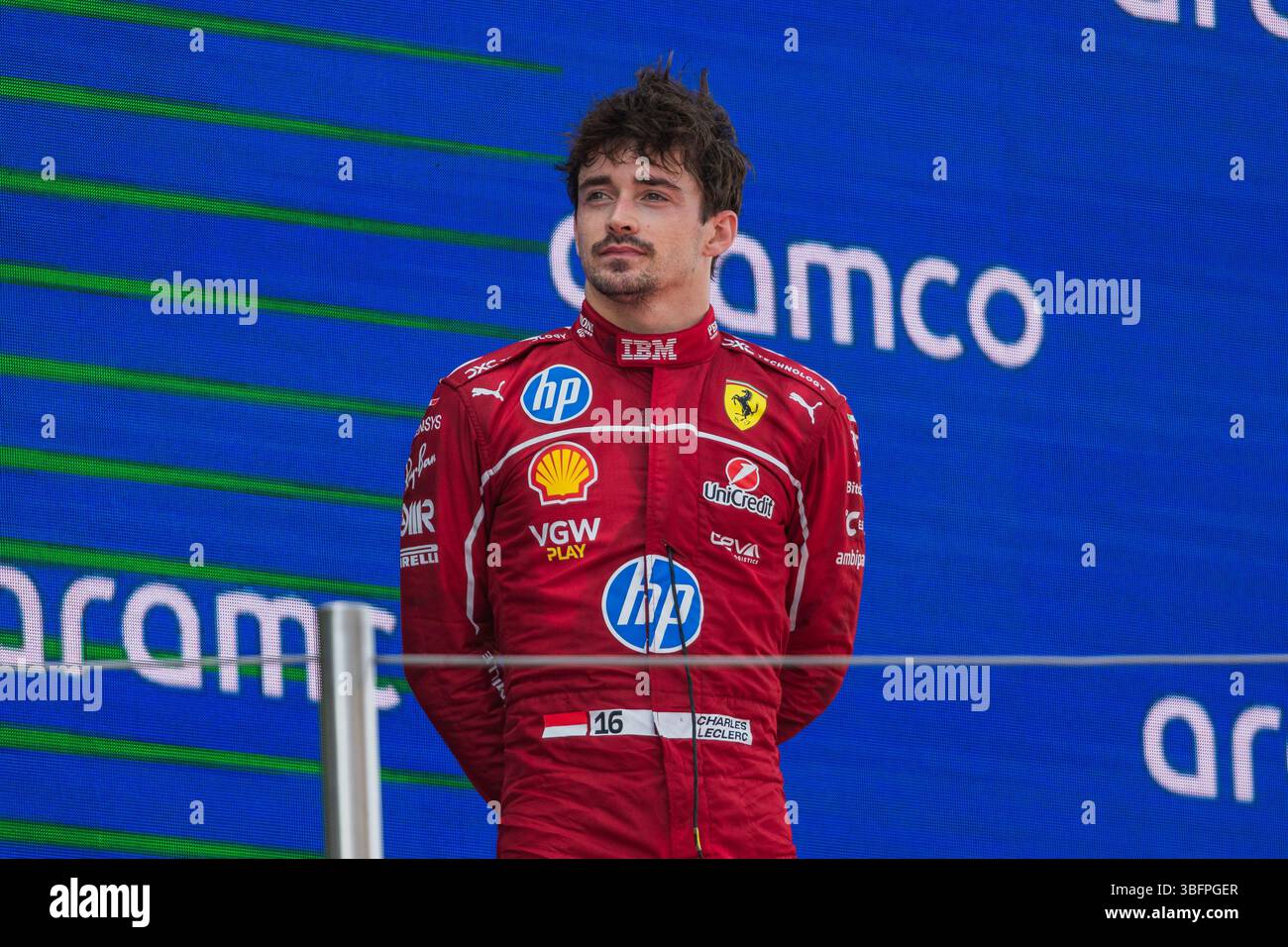 Barcelona, Spanien. Juni 2025. Charles Leclerc aus Monaco und Scuderia Ferrari auf dem Podium beim Großen Preis von Spanien. Quelle: SOPA Images Limited/Alamy Live News Stockfoto