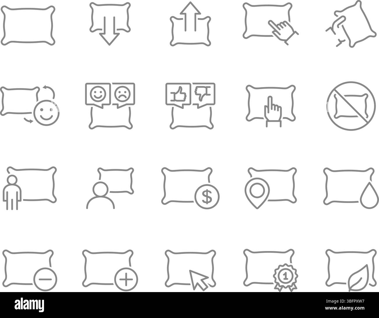 Set mit Symbolen für die Kissenlinie. Orthopädische Kissensymbole. Vektorabbildung. Stock Vektor