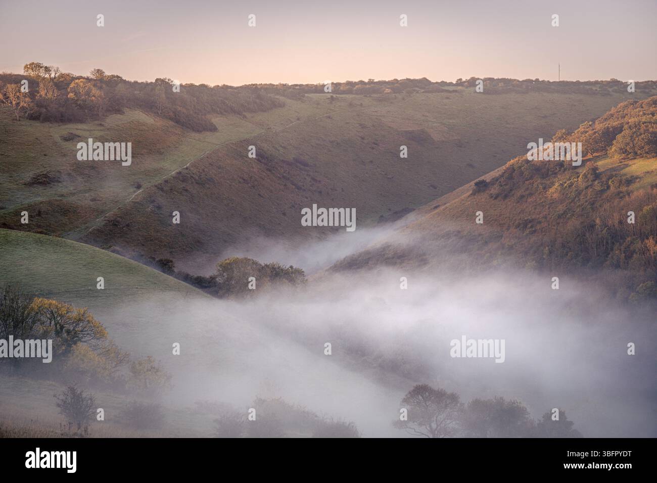 Devil's Dyke unter Nebel Stockfoto