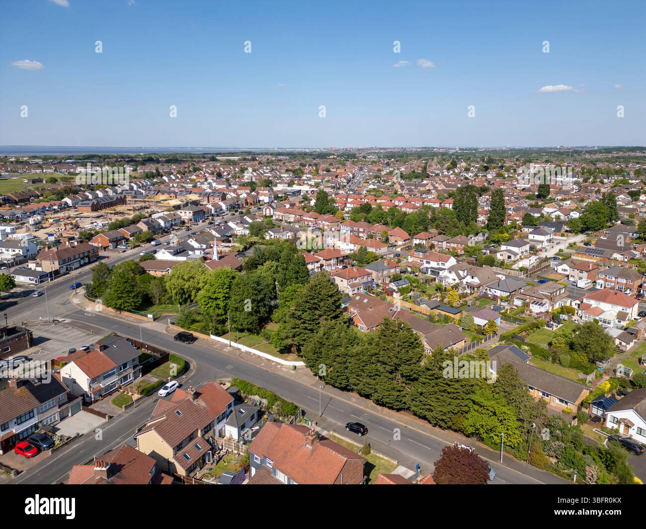Wohnhäuser in Moreton Village, Wirral, Merseyside, England Stockfoto