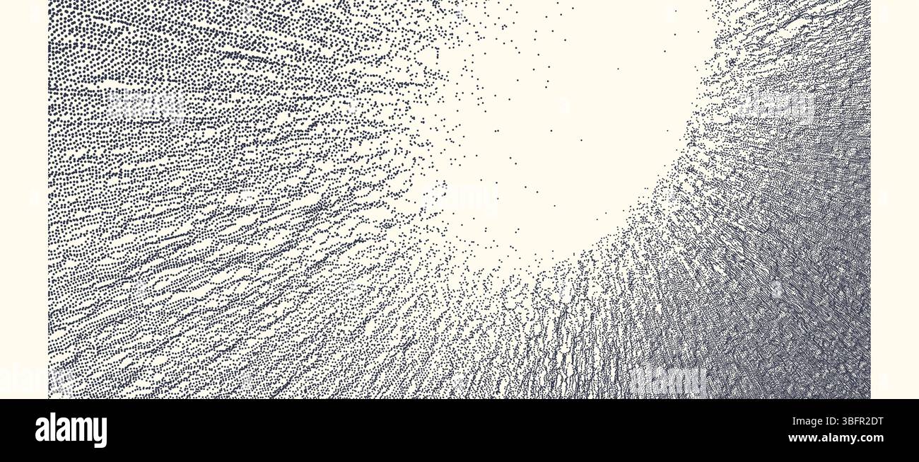 Kleine Partikel bewegen sich aus der Mitte heraus. Array mit dynamischen Partikeln. Abstraktes Gitterdesign. Vektordarstellung im Technologiestil. Kann für Sci verwendet werden Stock Vektor