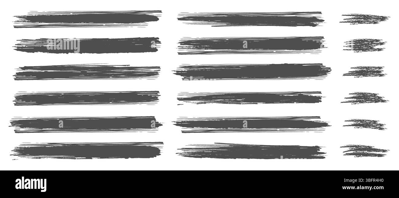 Satz von Farbspritzer-Linientexturen, Vektor-Grunge-Pinsel, Vektorelemente isoliert auf weiß Stock Vektor