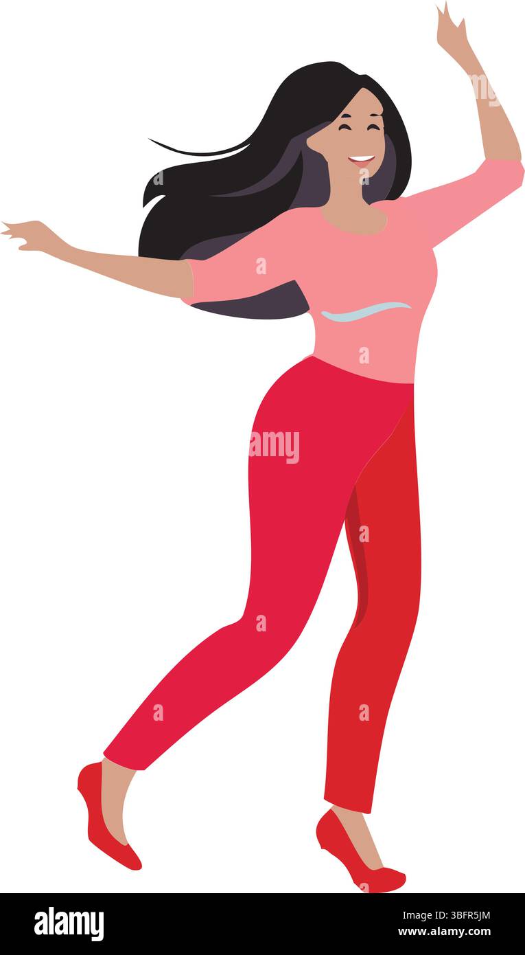 Dynamische tanzende Dame in roten Hosen und Schuhen | lebendige Vektor-Illustration für Mode & Tanz Themen Stock Vektor
