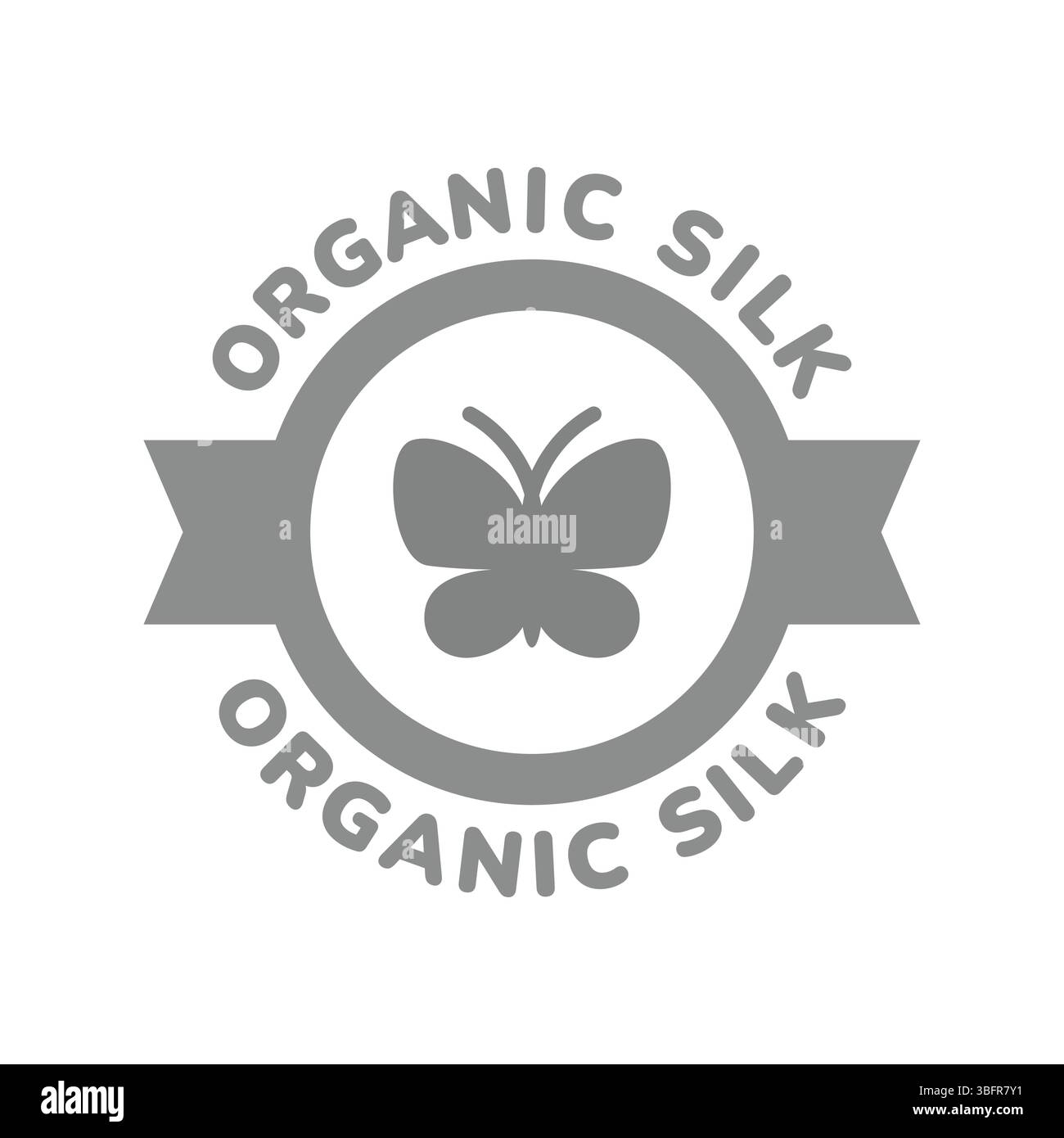 Vektoretikett aus organischer Seide. Kreisaufkleber mit Schmetterling. Stock Vektor
