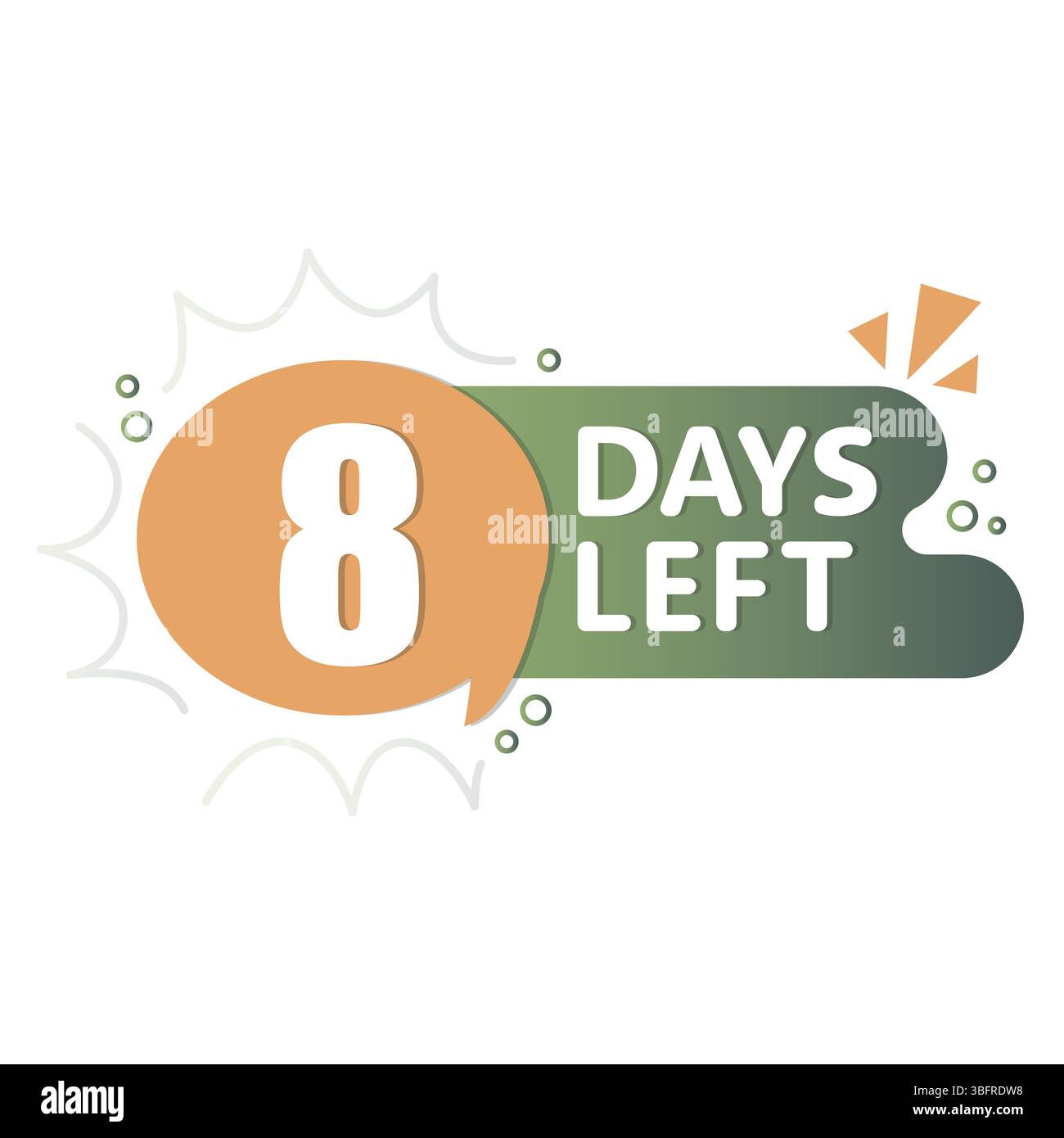 Auffällige Blasengrafik. Text für acht Tage. Flaches Symbol für Countdown. Vektormeldung. Stock Vektor