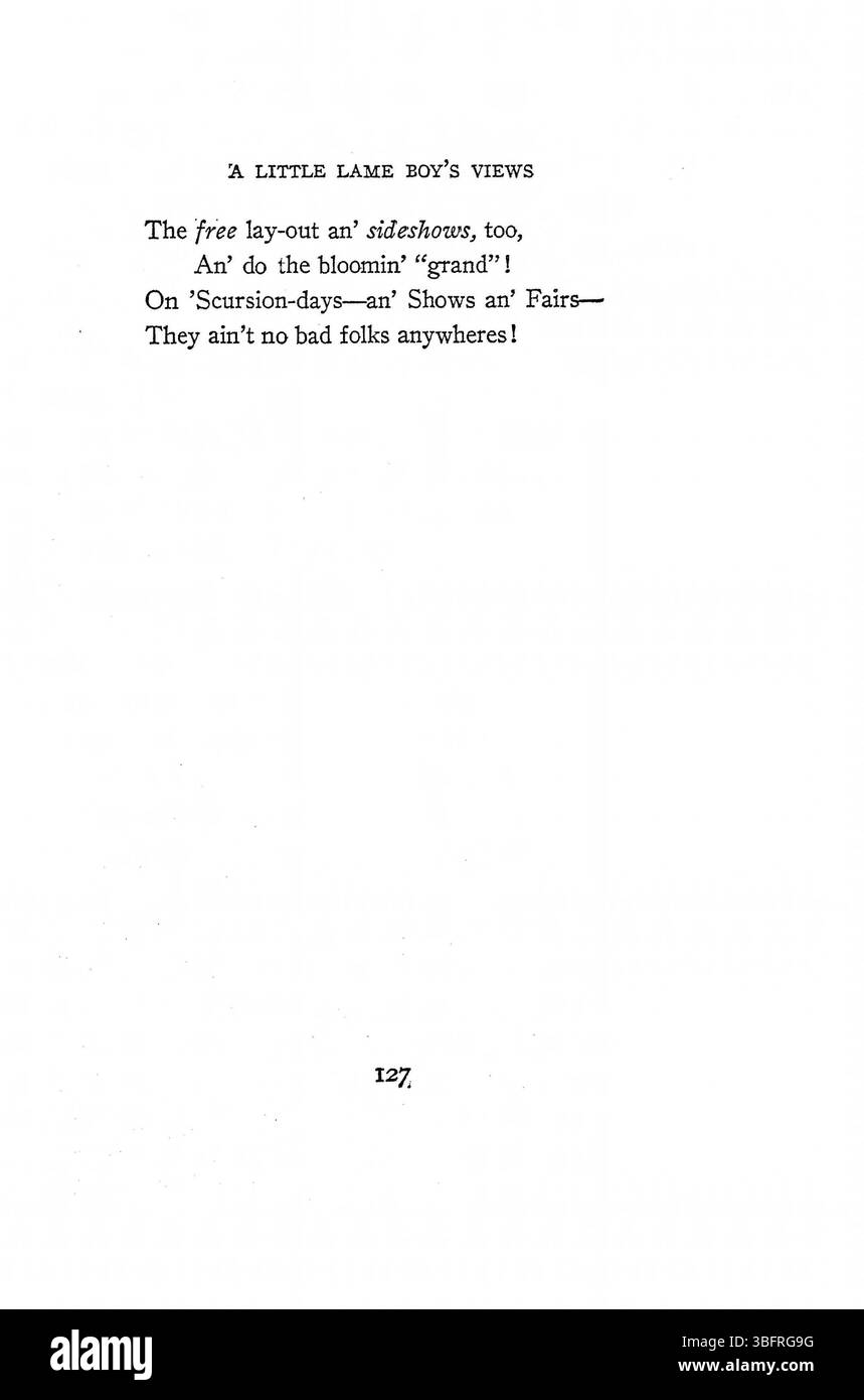 Seite 142 schließt einen Abschnitt des poetischen und literarischen Inhalts der Ausgabe 1907 von „Morning“. Stockfoto