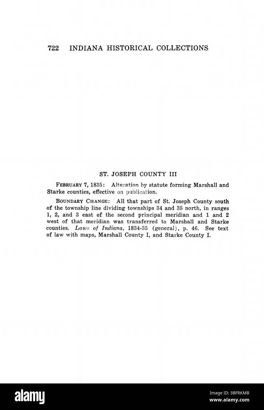 Dieser 1967 erschienene Nachdruck von *Indiana Boundaries* enthält umfassende Details über Indianas geografische Grenzen, einschließlich eines Index und bibliographischer Referenzen, um die Erforschung der Grenzgeschichte und territorialen Veränderungen zu unterstützen. Stockfoto