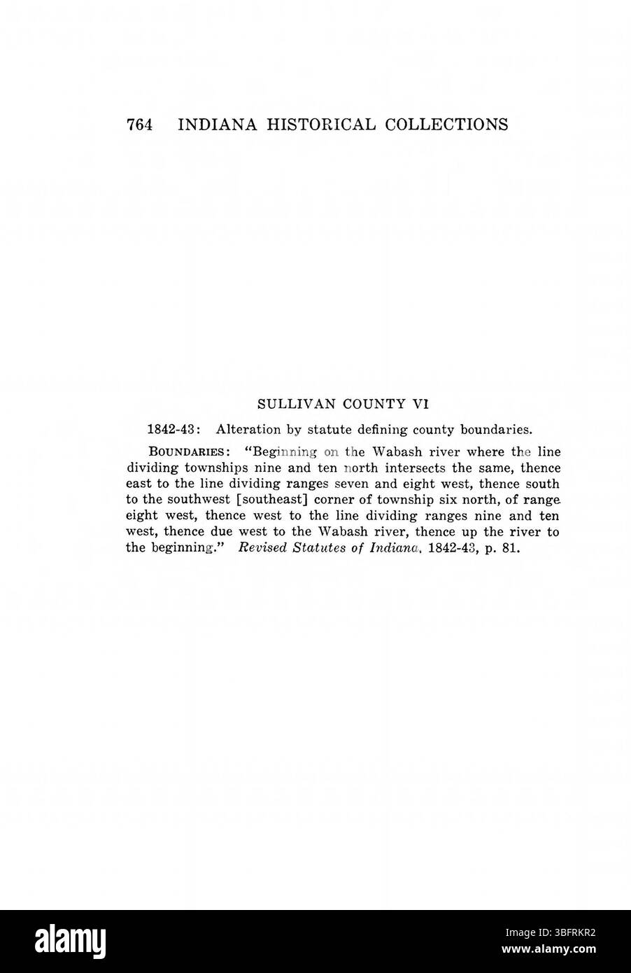 Seite 780 von Indiana Boundaries (1967) beschreibt die Grenzlinien Indianas in Bezug auf nachbarstaaten und die historische Gesetzgebung, die diese Grenzen definierte. Sie enthält bibliographische Referenzen und einen Index. Stockfoto