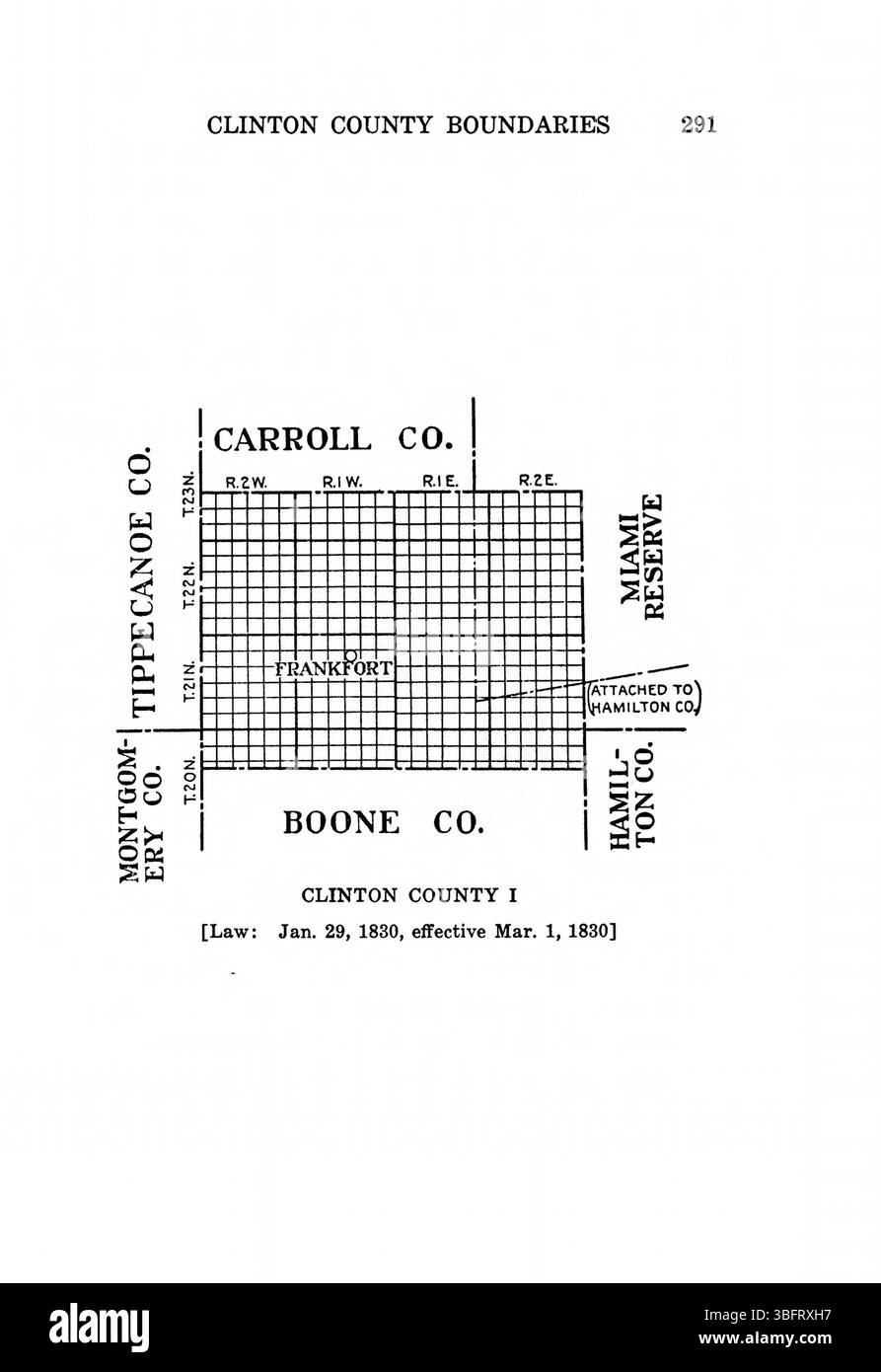 Seite 307 von *Indiana Boundaries* (1967) beschreibt die Entwicklung der Grenzen Indianas, unter Bezugnahme auf historische Rechtsfälle und die Entwicklung der geografischen Grenzen des Staates. Stockfoto