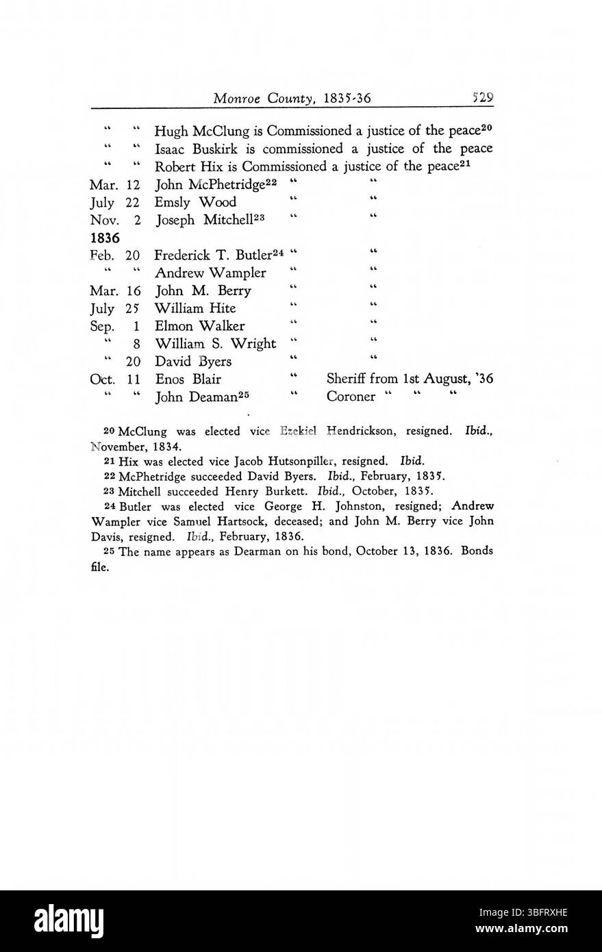 Seite 541 der 1947 erschienenen „Executive Procedures of the State of Indiana, 1816-1836“ beschreibt wichtige historische Entscheidungen, die Indianas frühe Regierungsstruktur geprägt haben, einschließlich wichtiger gesetzgeberischer Maßnahmen und exekutiver Verfügungen, die Staatsgrenzen definieren. Stockfoto