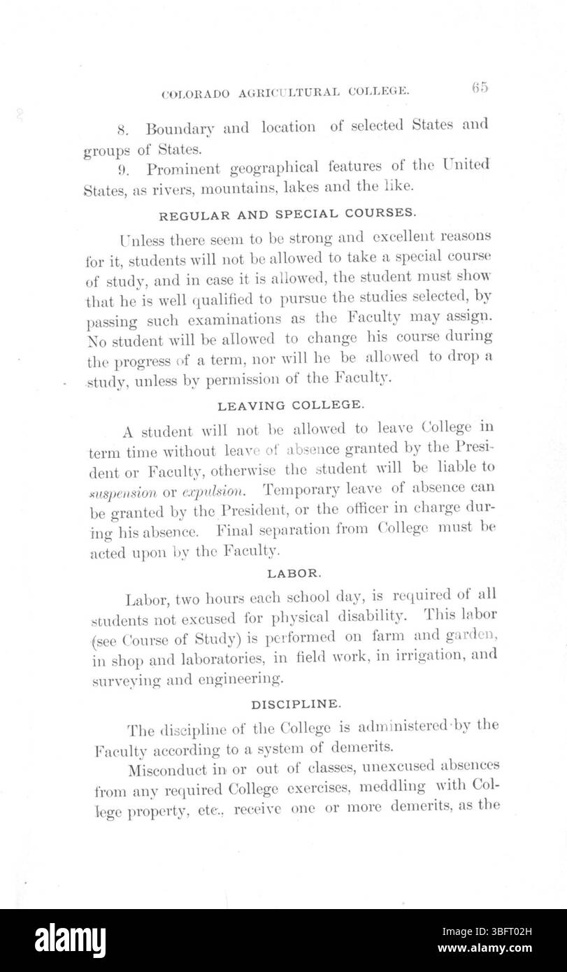 Das Twelfth Annual Register of the State Agricultural College, Fort Collins, Colorado, bietet einen umfassenden Überblick über die Aktivitäten und Leistungen der Institution zwischen 1890 und 1891 mit wichtigen administrativen und akademischen Details. Stockfoto