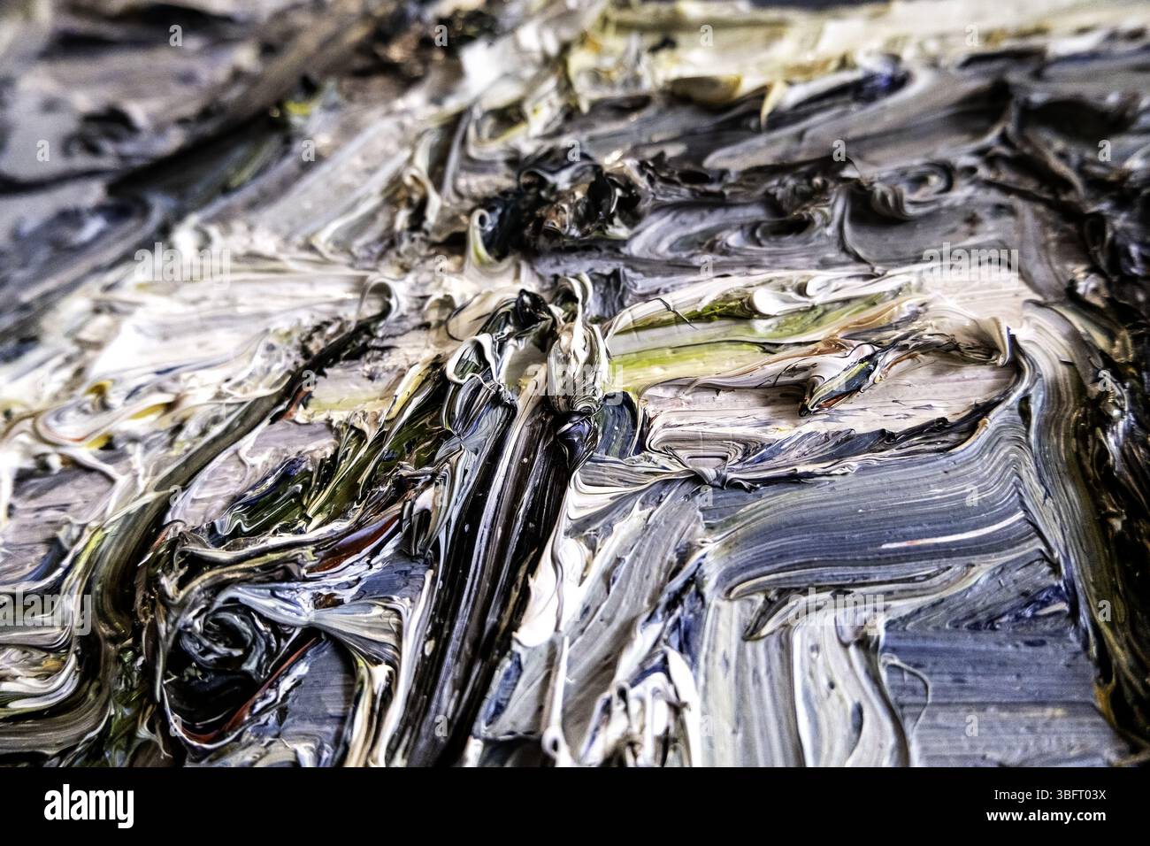 Farben der Malerei auf Leinwand in Kunst, Dekoration und Texturen Stockfoto