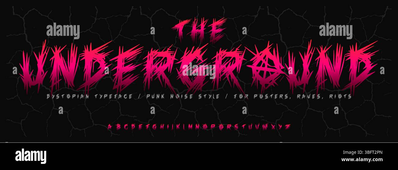 Teuflisches Horror-Alphabet, zerkratzte gruselige Schrift, wilde Punkschrift für gruseliges Branding, Halloween-Headline-Stil, Zombie-Riot-Typografie, rebellisch Stock Vektor