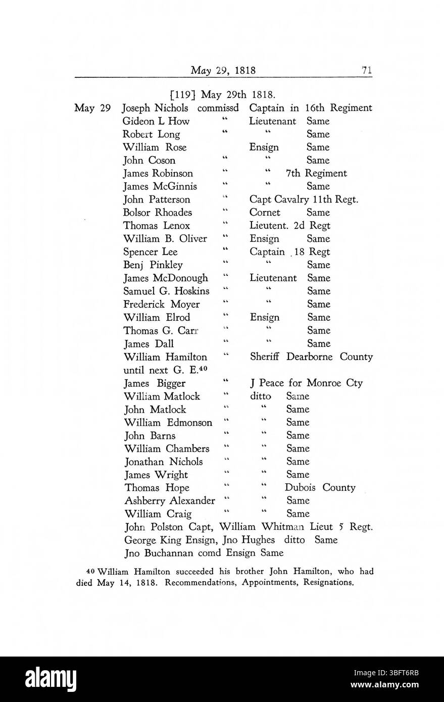 Diese Seite aus dem Executive Procedures of the State of Indiana 1816-1836 stellt wichtige Entscheidungen des frühen Exekutivbüros des Staates vor, die die politische Dynamik Indianas in seinen frühen Jahren widerspiegeln. Stockfoto