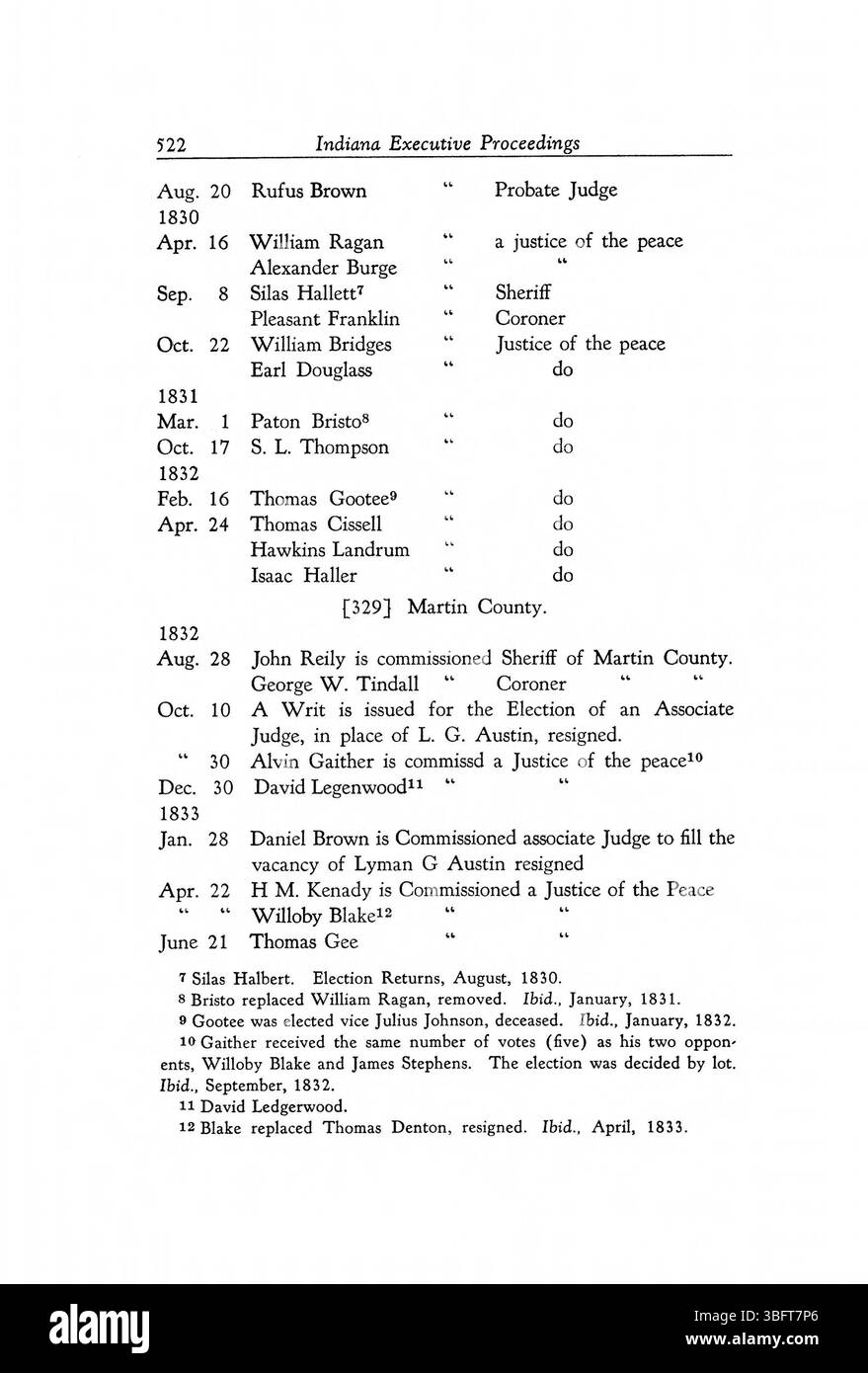 Seite 534 der 1947 erschienenen "Exekutivverfahren des Staates Indiana, 1816-1836" behandelt wichtige legislative und exekutive Entscheidungen, die die frühe Regierungsführung von Indiana prägen. Sie stellt den historischen Kontext für die Bildung und Entwicklung des Staates dar. Stockfoto