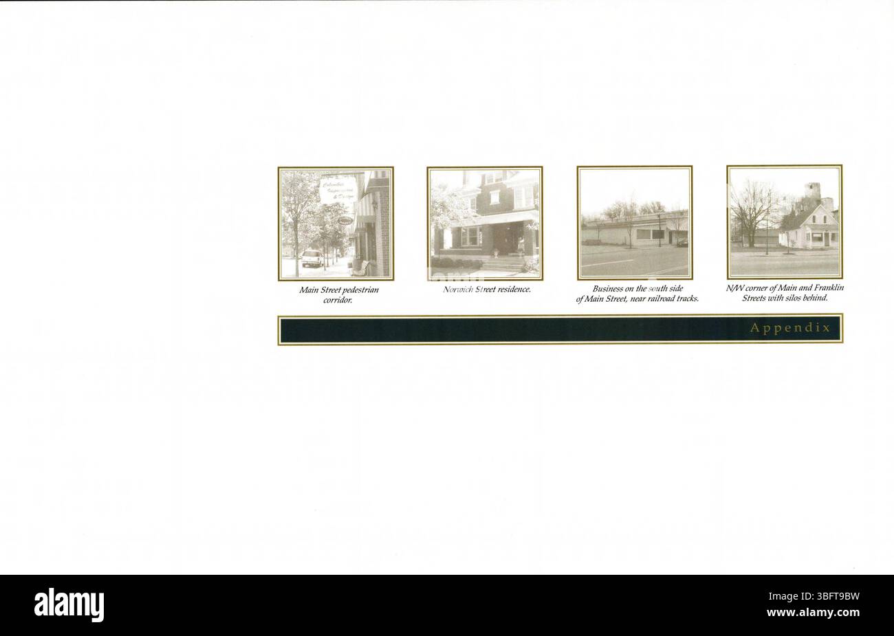 Auf Seite 64 des Masterplans von Old Hilliard aus dem Jahr 2002 wird die Vision für das Gewerbe- und Wohnwachstum in der Region unter Beibehaltung des historischen Charakters und unter Gewährleistung der Integration nachhaltiger Praktiken dargelegt. Stockfoto