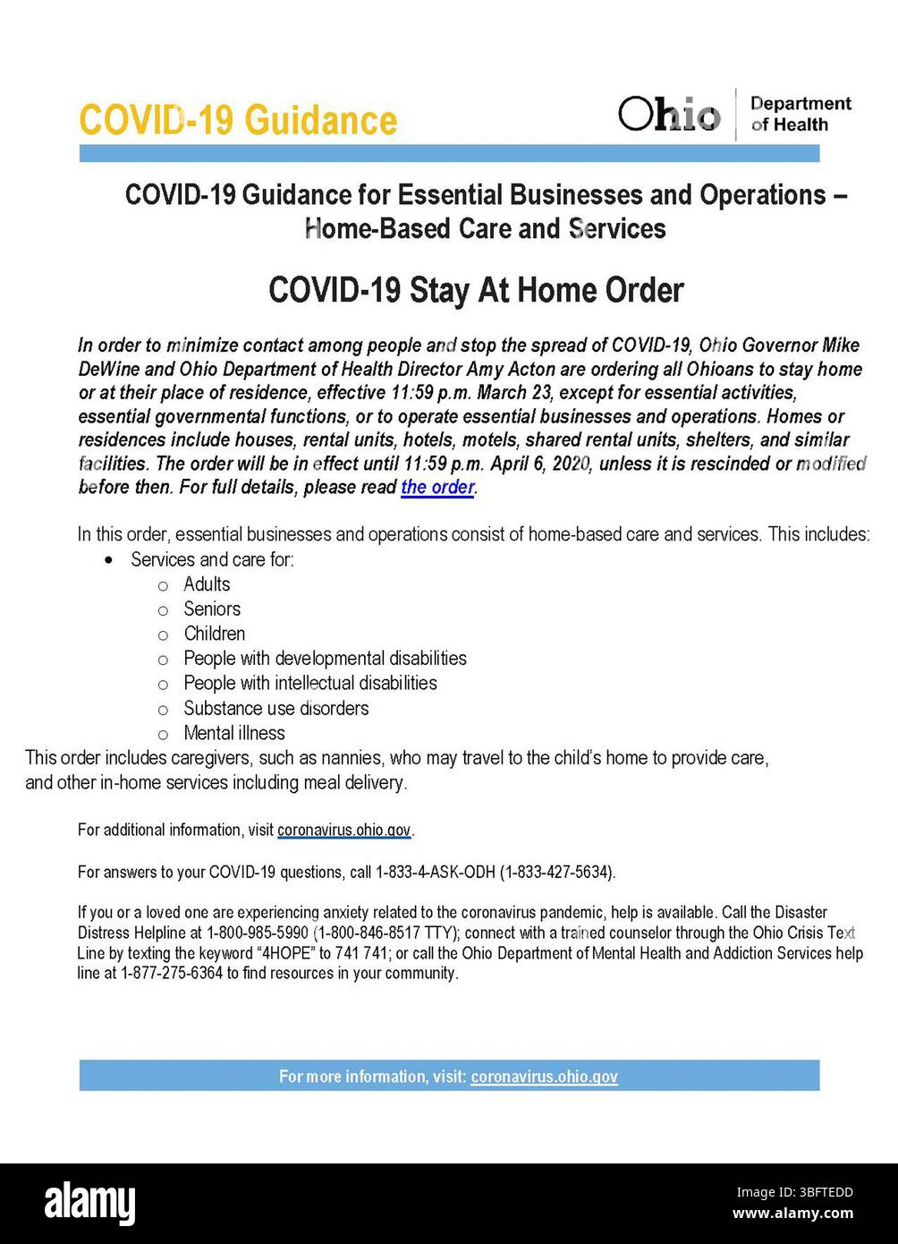 Diese am 25. März 2020 herausgegebene Leitlinie stellt häusliche Pflegedienste mit Protokollen zur Gewährleistung eines sicheren Betriebs während der COVID-19-Pandemie bereit, wobei der Schwerpunkt auf Hygiene und Gesundheitssicherheit für Arbeitnehmer und Kunden liegt. Stockfoto