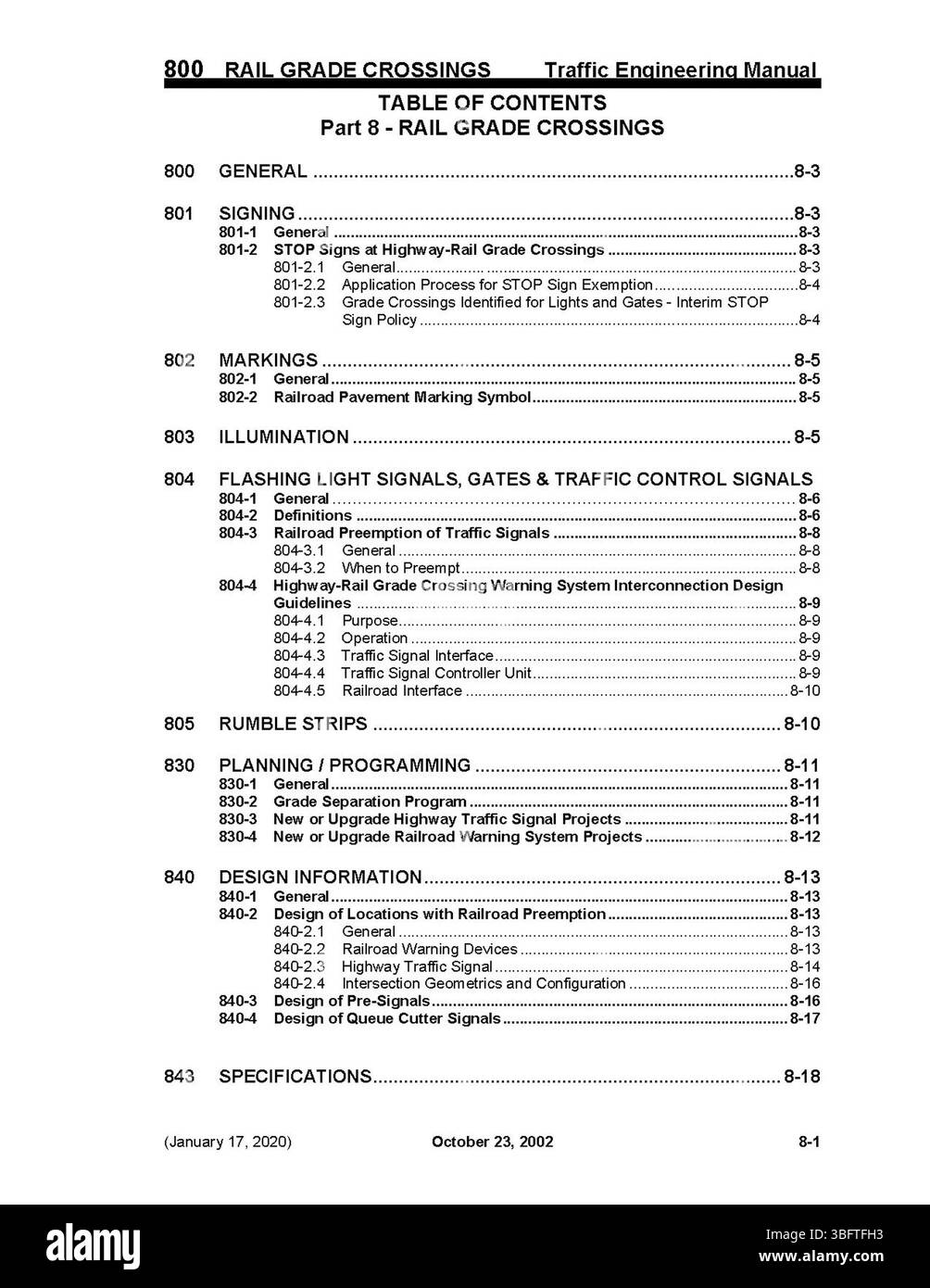 Das Traffic Engineering Manual, veröffentlicht am 23. Oktober 2002, enthält Richtlinien für Verkehrskontrolle, Straßenplanung und -Management. Sie wird vierteljährlich überarbeitet, um Aktualisierungen der technischen Standards und Praktiken zu berücksichtigen. Stockfoto