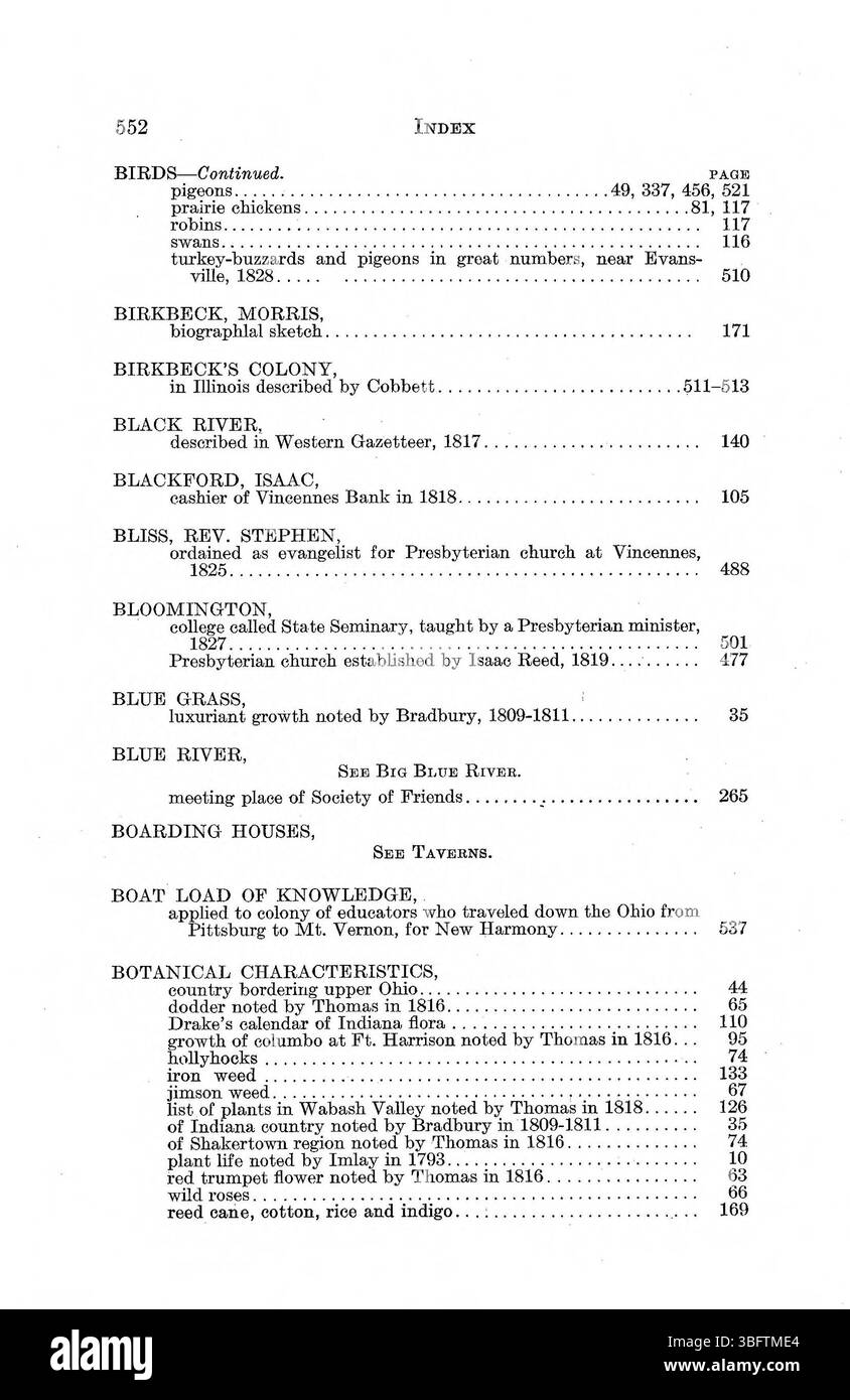 Diese Ausgabe präsentiert Werke verschiedener früherer amerikanischer Entdecker wie Thomas Hutchins, George Imlay und John Melish. Ihre Beschreibungen des Geländes, des Klimas und der Bedingungen Indianas bilden einen wichtigen historischen Kontext für das Verständnis der frühen Entwicklung des Bundesstaates im späten 18. Und frühen 19. Jahrhundert. Stockfoto